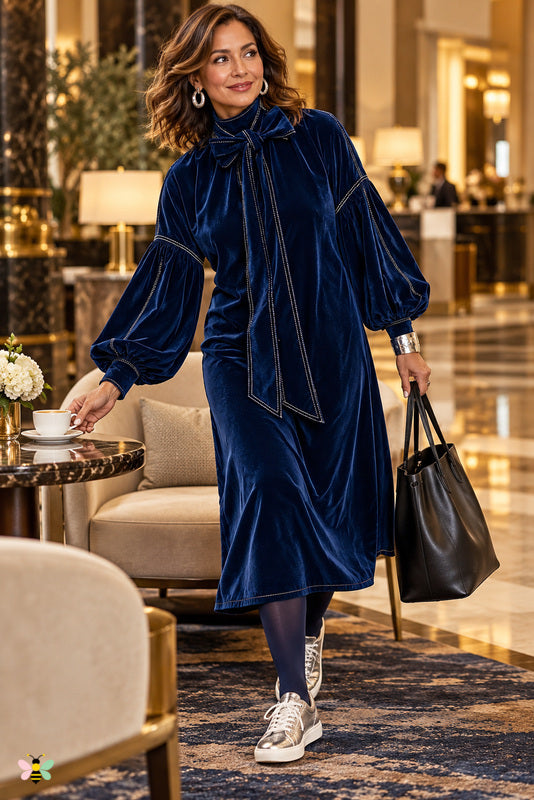Aurelia Velvet Tie-Neck Midi Dress