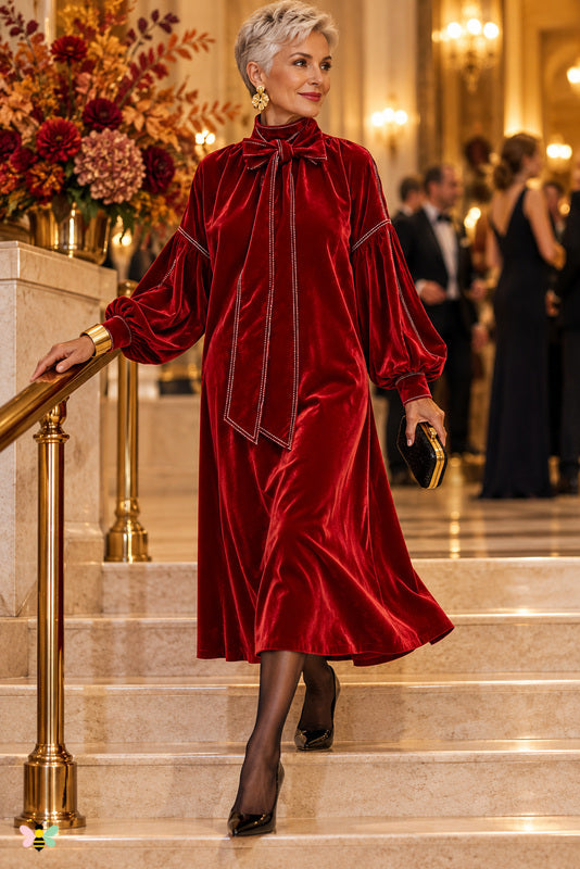Aurelia Velvet Tie-Neck Midi Dress