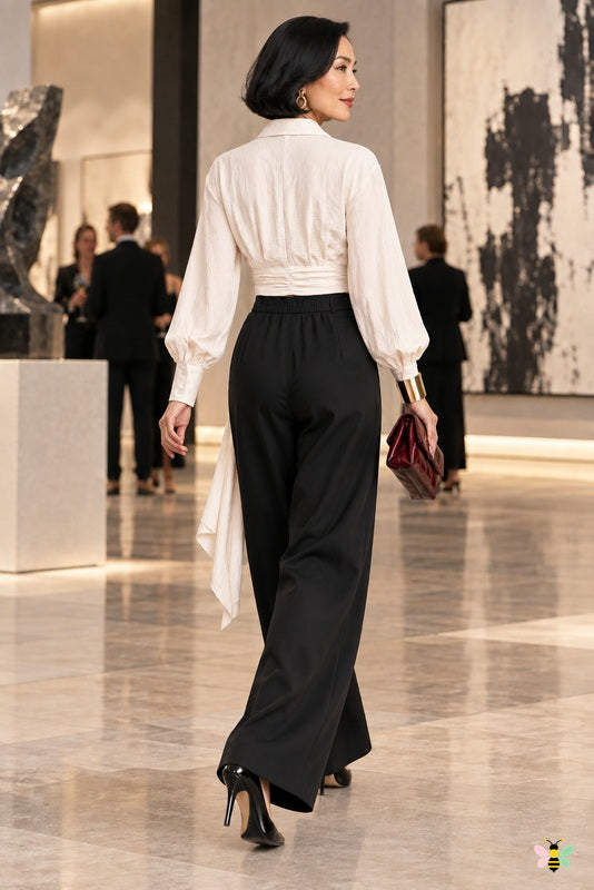Aveline Tie-Front Wide-Leg Top And Pant Set
