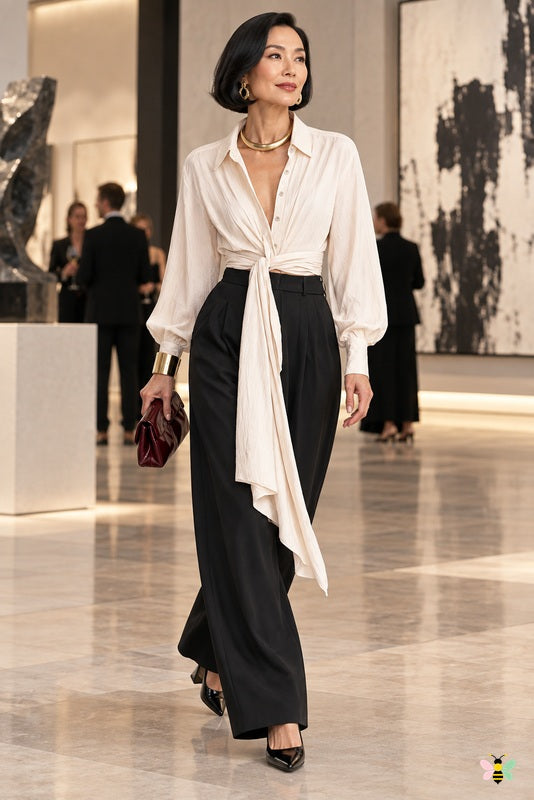 Aveline Tie-Front Wide-Leg Top And Pant Set