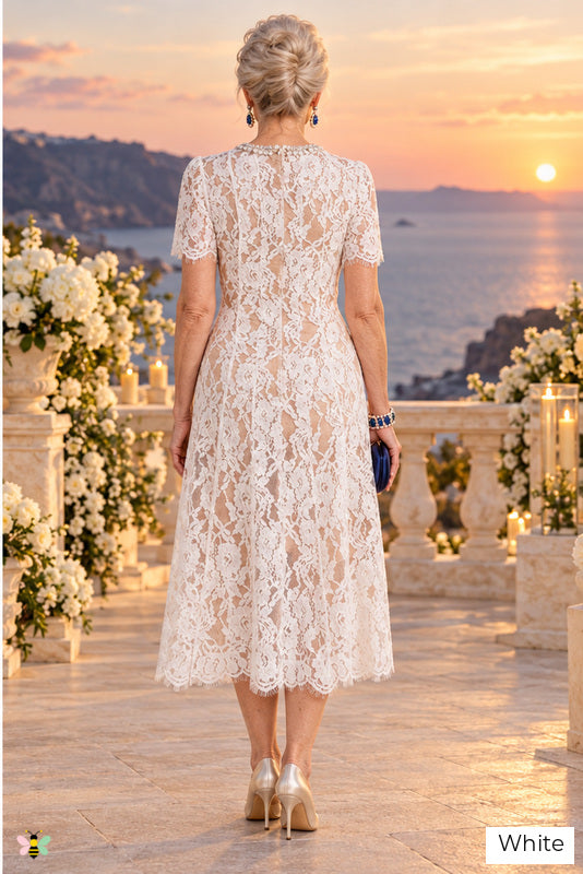 The Pearl Court Lace Midi Dress | White | back