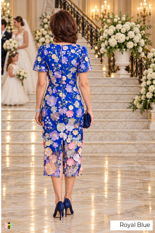 The Garden Heirloom Embroidered Midi Dress | Royal Blue | back