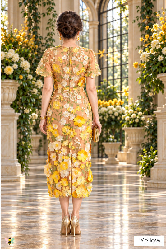 The Garden Heirloom Embroidered Midi Dress | Yellow | back
