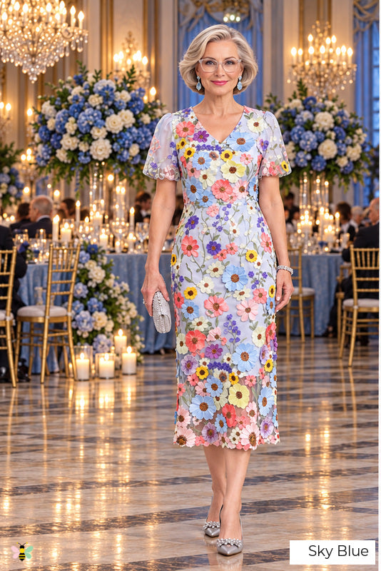 The Garden Heirloom Embroidered Midi Dress | Sky Blue | front