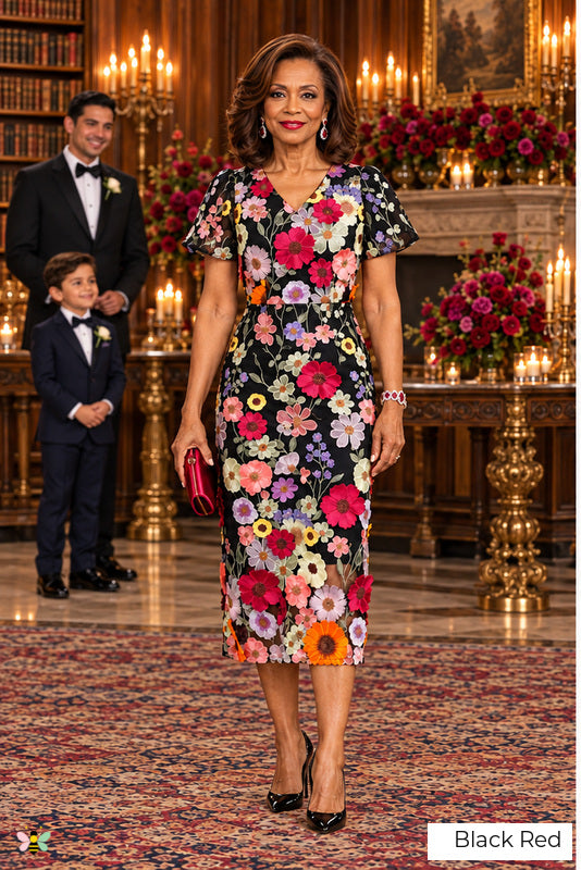 The Garden Heirloom Embroidered Midi Dress | Black Red | front