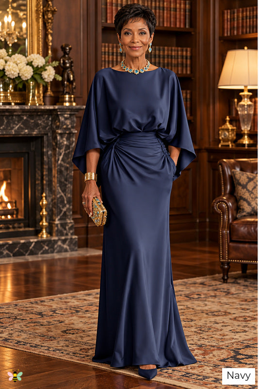 The Grand Salon Draped Gown | Navy | front