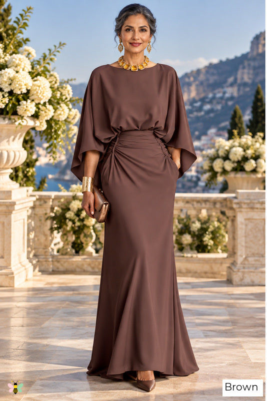 The Grand Salon Draped Gown | Brown | front