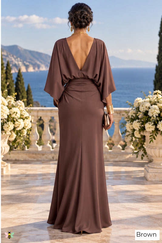 The Grand Salon Draped Gown | Brown | back