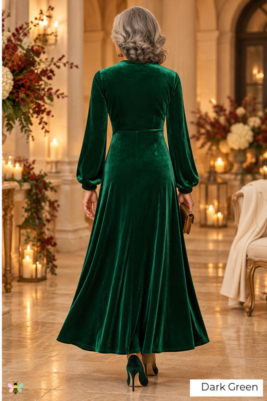 The Emerald Heritage Velvet Dress | Dark Green | back