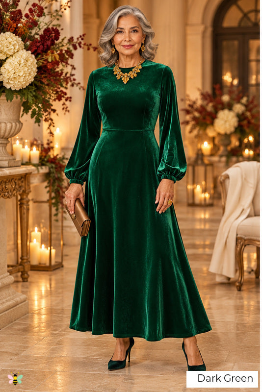 The Emerald Heritage Velvet Dress | Dark Green | front