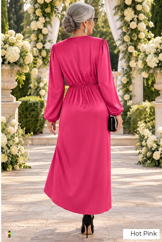 The Villa Serenade Draped Satin Dress | Hot Pink | back