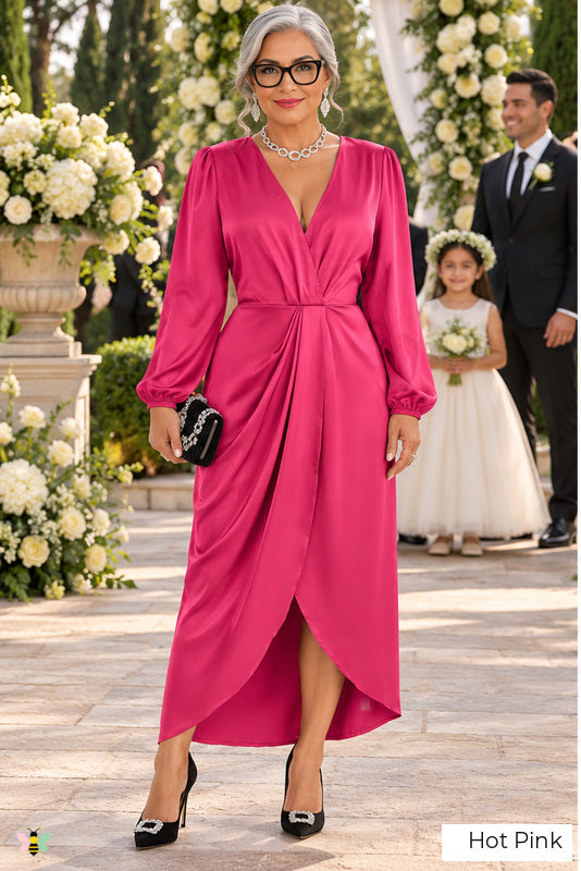 The Villa Serenade Draped Satin Dress | Hot Pink | front