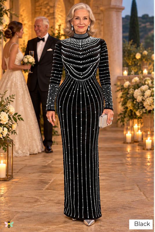 The Palazzo Constellation Rhinestone Gown | Black | front