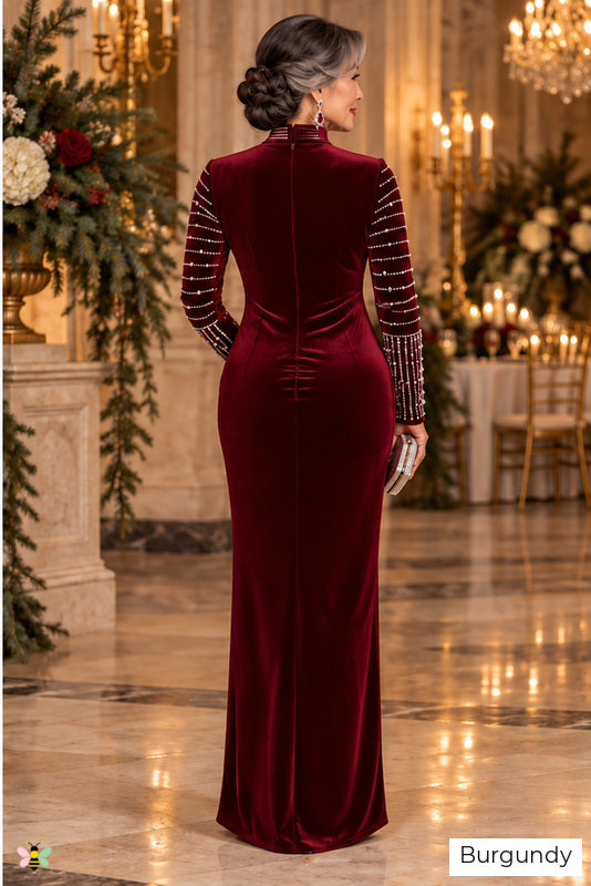 The Palazzo Constellation Rhinestone Gown | Burgundy | back