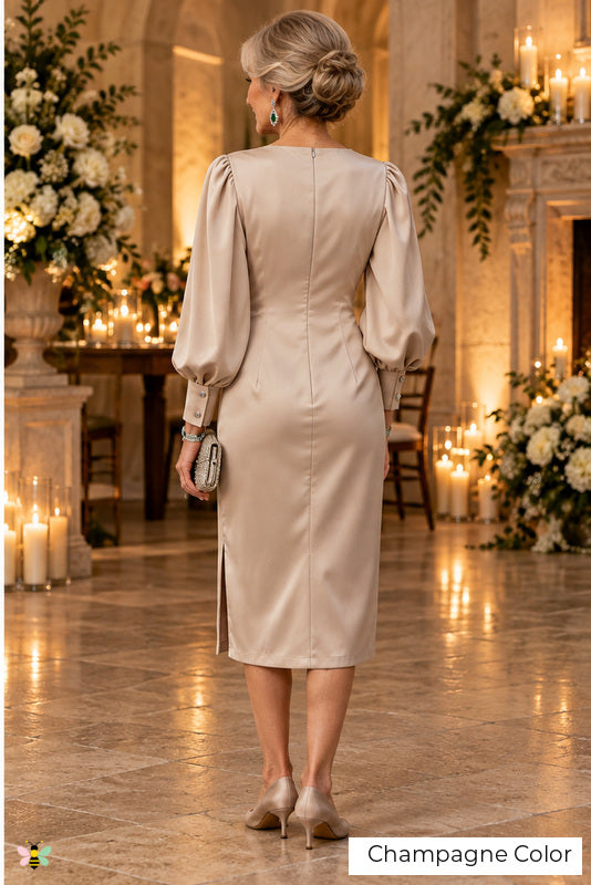 The Champagne Heirloom Satin Midi Dress | Champagne Color | back