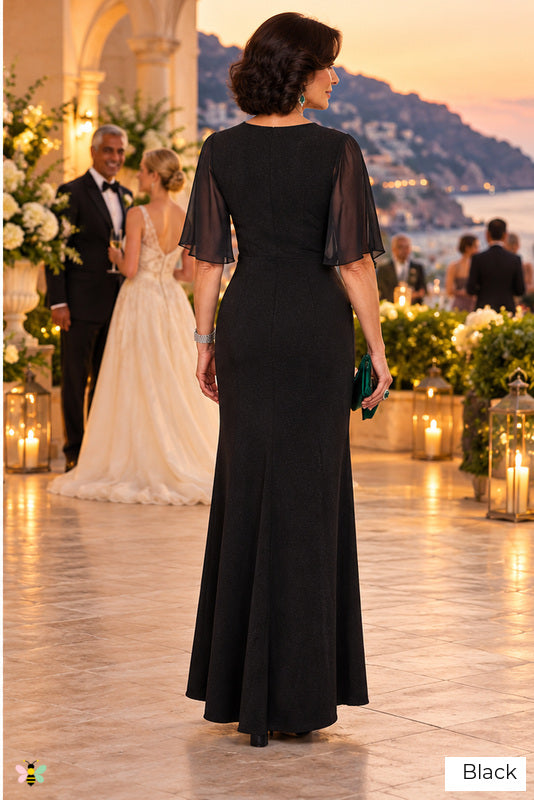 The Emerald Hour Flutter-Sleeve Gown | Black | back
