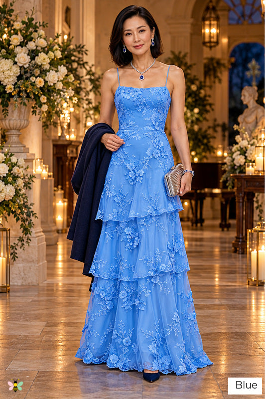 The Garden Reverie Floral Appliqué Gown | Blue | front