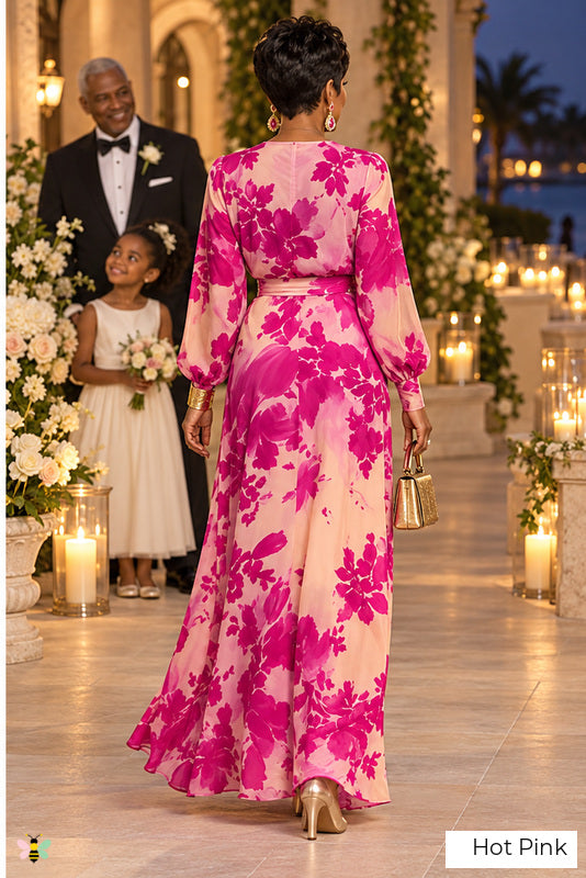 The Palm Royale Floral Maxi Dress | Hot Pink | back