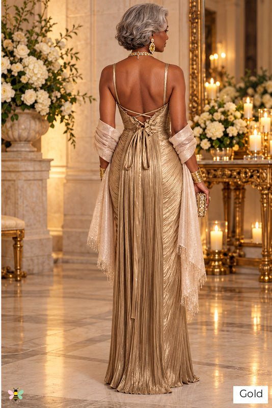 The Golden Interlude Pleated Gown | Gold | back