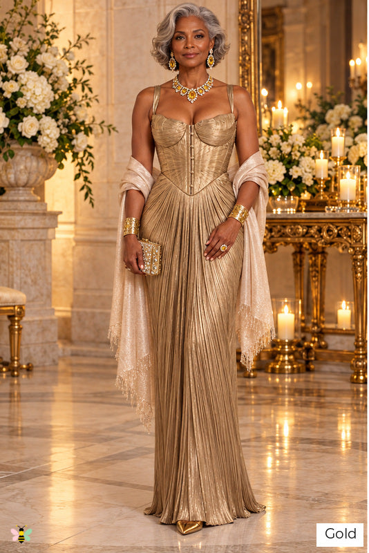 The Golden Interlude Pleated Gown | Gold | front