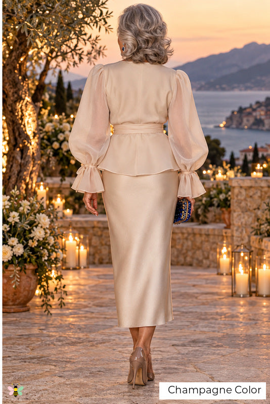 The Heirloom Harmony Satin Skirt Set | Champagne Color | back