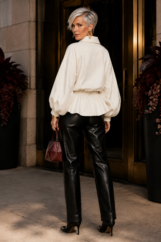 Ivory Floral Jacquard Zip-Front Jacket