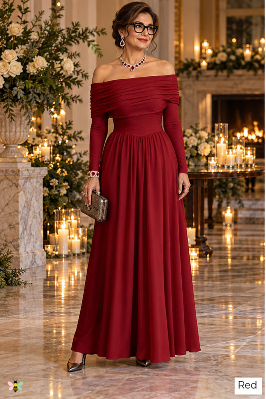 The Winter Grace Off-Shoulder Gown | Red | front