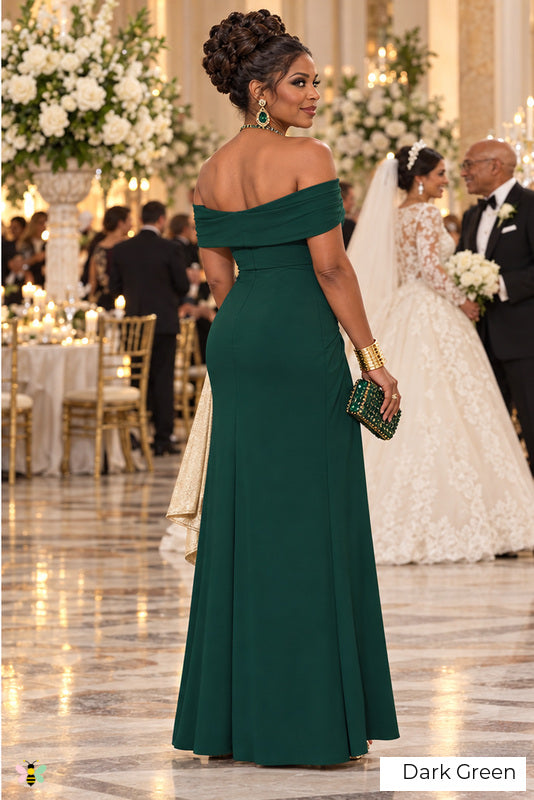 The Palm Court Off-Shoulder Gown | Dark Green | back