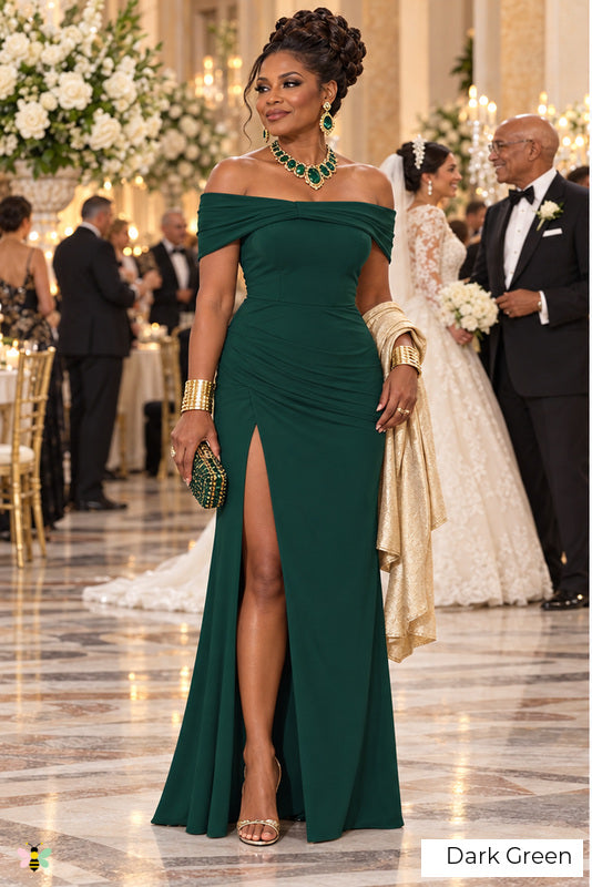 The Palm Court Off-Shoulder Gown | Dark Green | front