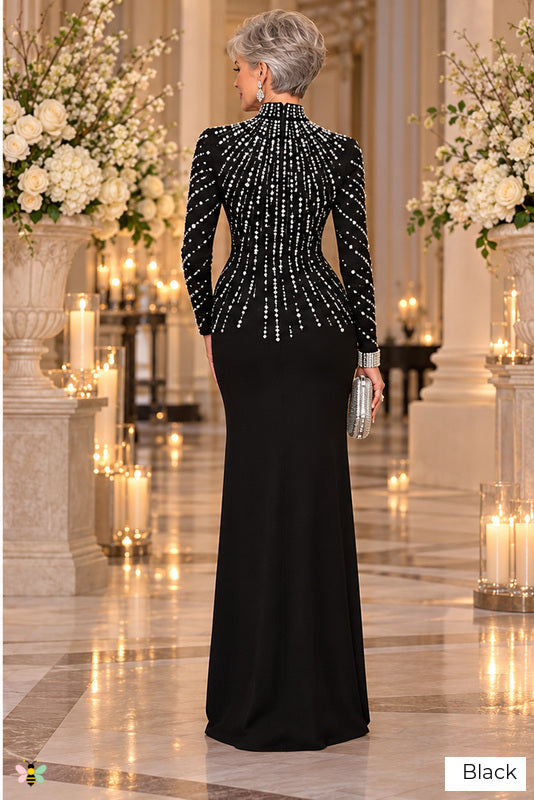 The Pearl Élan Mock-Neck Gown | Black | back