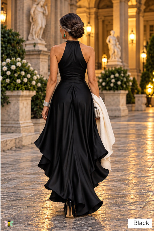 The Portofino Cascade Halter Gown | Black | back