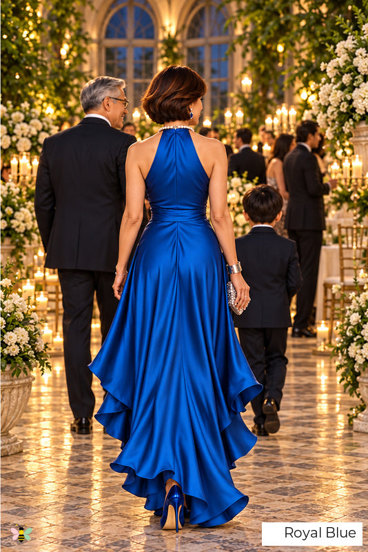 The Portofino Cascade Halter Gown | Royal Blue | back