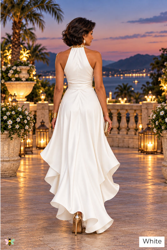The Portofino Cascade Halter Gown | White | back