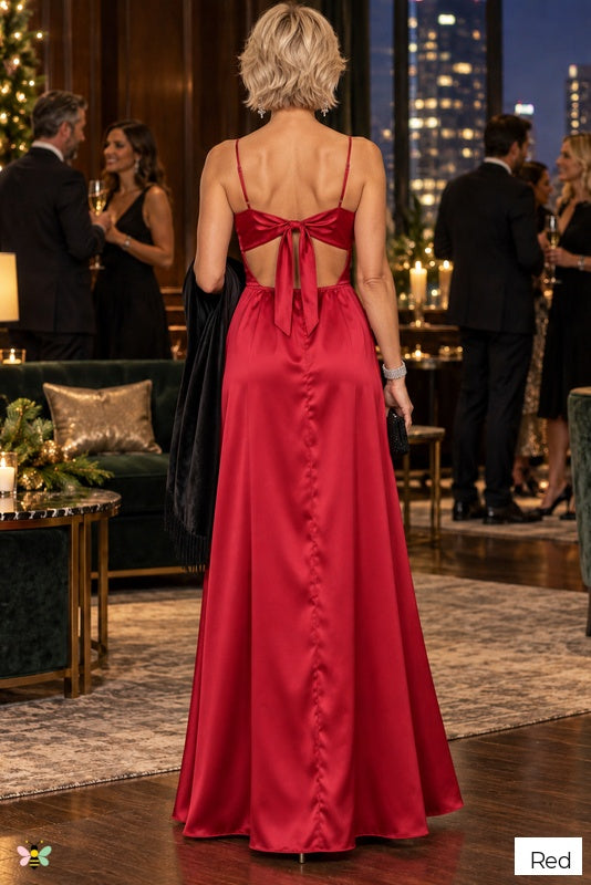 The Jewel Hour Satin-Effect Maxi Dress | Red | back