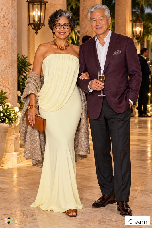 The Afterglow Strapless Drape Maxi Dress | Cream | front