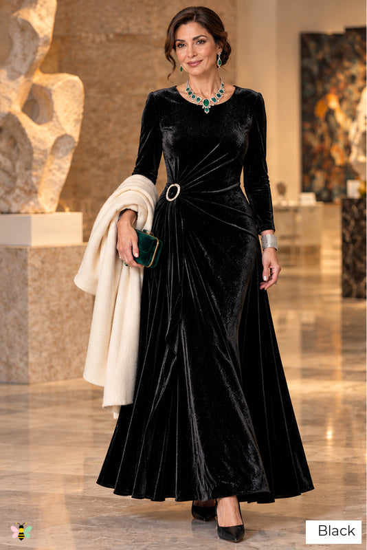 The Velvet Rendezvous Ring-Detail Gown | Black | front