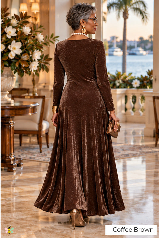 The Velvet Rendezvous Ring-Detail Gown | Coffee Brown | back