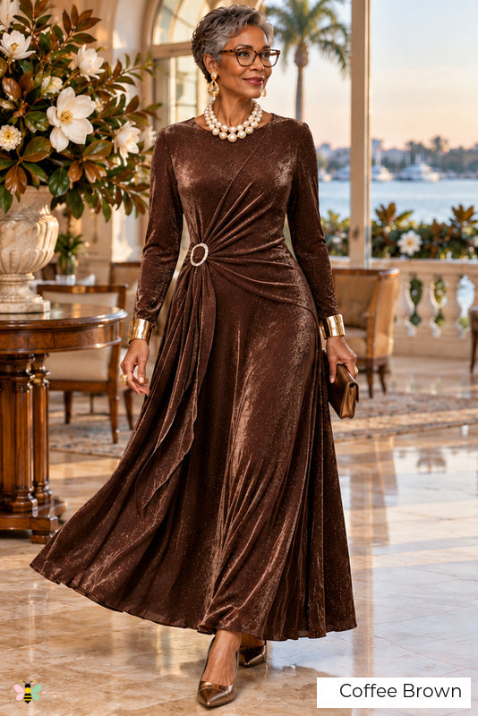 The Velvet Rendezvous Ring-Detail Gown | Coffee Brown | front