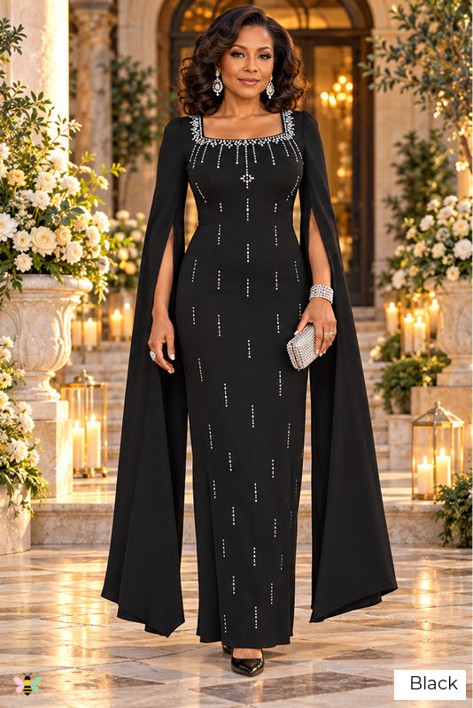 The Grand Entrance Rhinestone Gown | Black | front