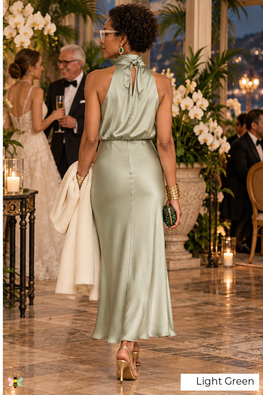 The Riviera Toast Halter Midi Dress | Light Green | back
