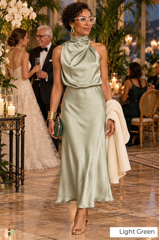 The Riviera Toast Halter Midi Dress | Light Green | front