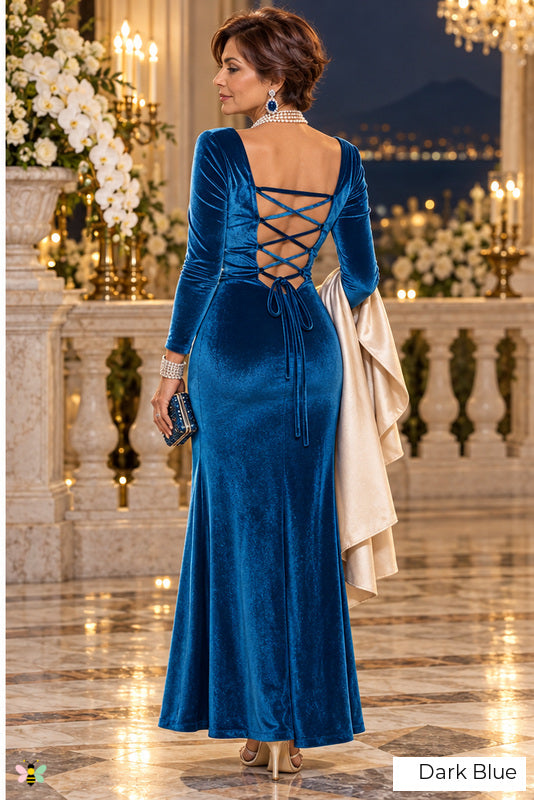 The Sapphire Ballroom Lace-Up Gown | Dark Blue | back