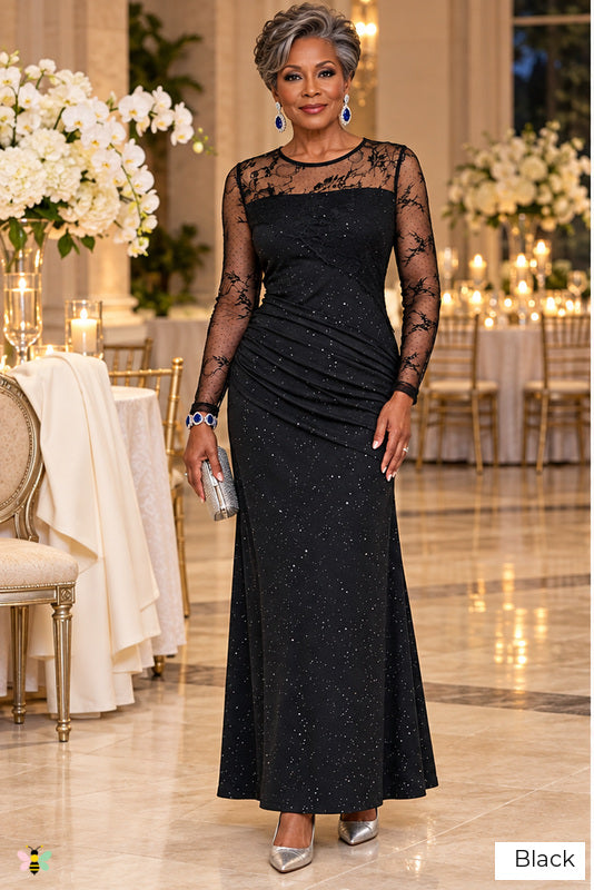 The Starlit Legacy Lace-Yoke Gown | Black | front