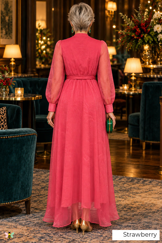 The Strawberry Soirée Chiffon Wrap Dress | Strawberry | back