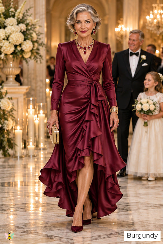 The Venetian Waltz Ruffled Wrap Dress | Burgundy | front