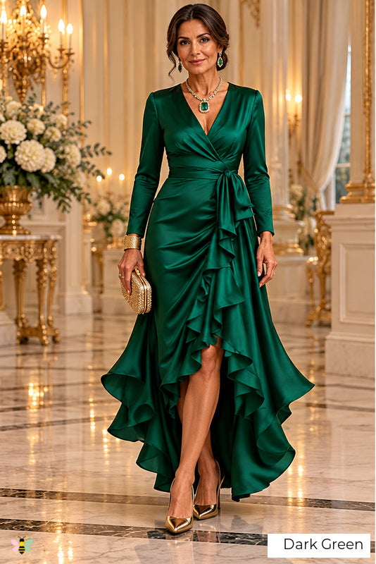 The Venetian Waltz Ruffled Wrap Dress | Dark Green | front