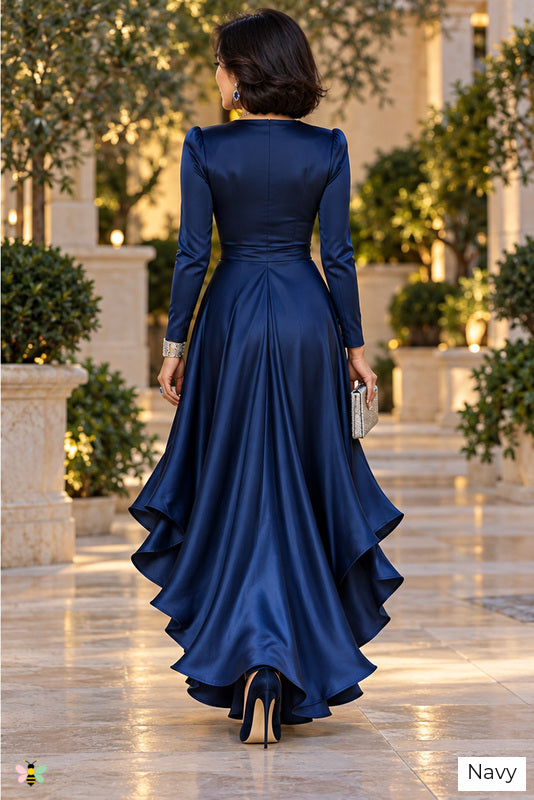 The Venetian Waltz Ruffled Wrap Dress | Navy | back