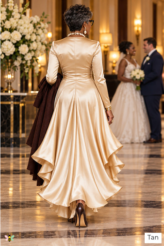 The Venetian Waltz Ruffled Wrap Dress | Tan | back