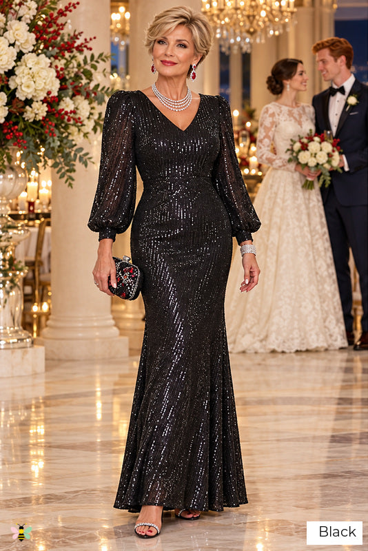 The Winter Celebration Sequin Gown | Black | front