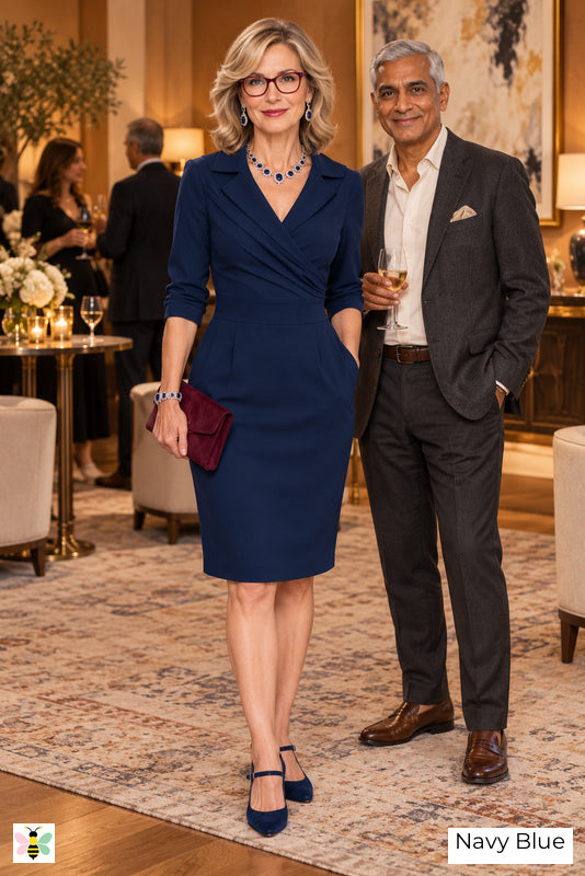 The Clubroom Surplice Cocktail Dress | Navy Blue | front